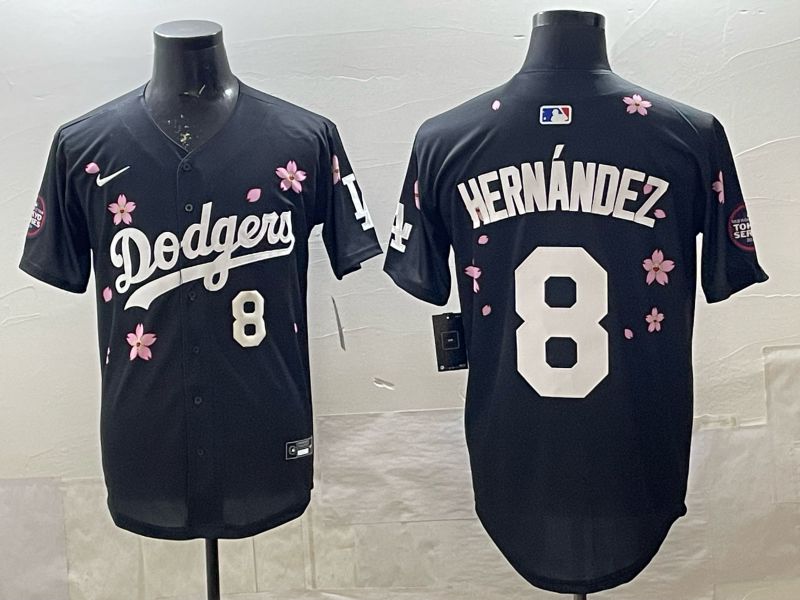 Men 2025 Nike Los Angeles Dodgers #8 Hernandez Black Game MLB Jersey 07